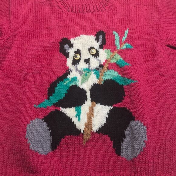 Vintage Hand Knit Quirky Googly-Eyed Panda Sweater - Picture 4 of 11